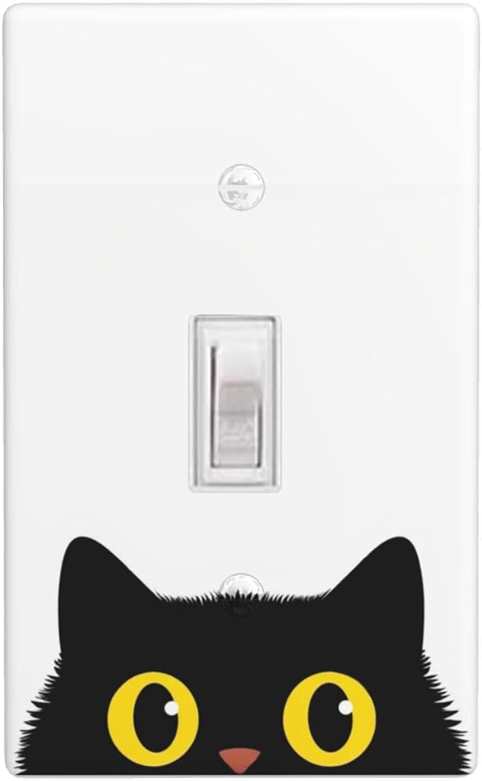 Cute Black Cat 1-Gang Toggle Light Switch Plate, Cartoon Cat Pet Lover Wall Plate for Bedroom, Bathroom & Living Room