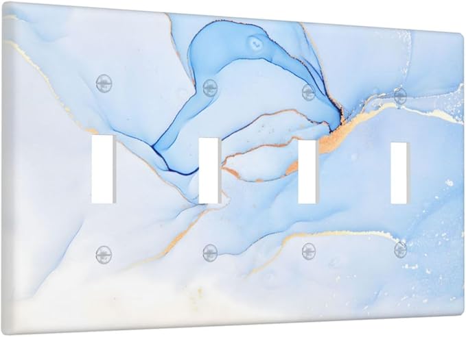 Modern Art Blue Gold Marble Abstract Luxury Print Light Switch Covers Quad Toggle Electrical Faceplate 4 Gang Wall Plate Decorative Switch Plates Cover for Bathroom Living Room Decor