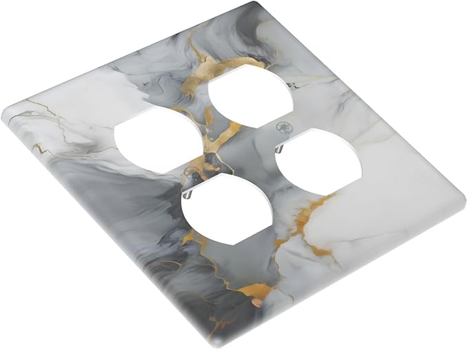 Gold Marble Grey Art Abstract Luxury Print Outlet Covers 2 Gang Double Duplex Decorative Light Switch Covers Electrical Wallplates Socket Faceplate for Kitchen Bathroom Decor
