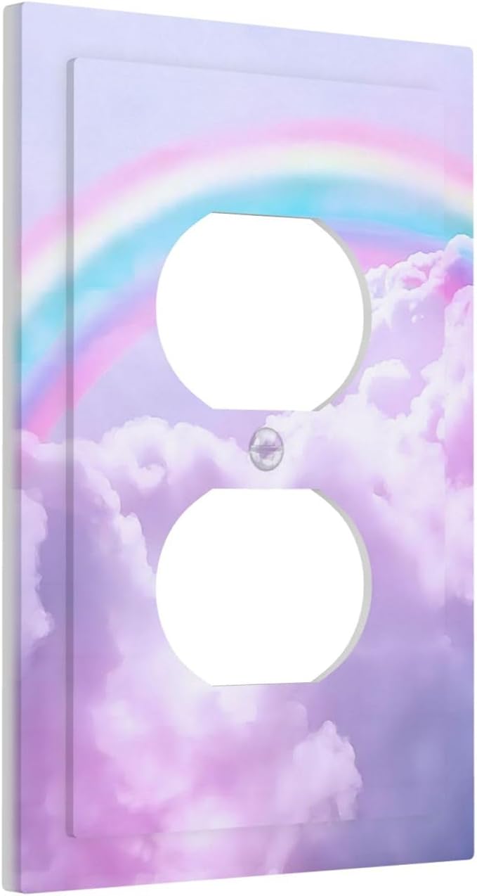 Rainbow in the Clouds 1 Gang Outlet Plate Duplex Decorative Pink Art Outlet Covers Purple Cloud Electrical Receptacle Lightswitch Faceplate Cute Dimmer for Bedroom Kidroom Nursery Decor