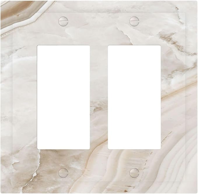 Decorative Outlet Covers Beige Marble Pattern 2 Gang Double GFCI Rocker Electrical Wall Panels Light Switch Cover Plate for living Room Bedroom Decor