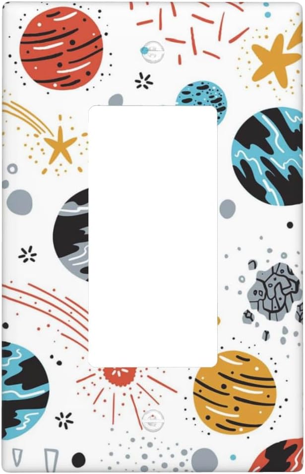 Universe Planets Stars 1-Gang Rocker Wall Plate, Cartoon Outer Space Decorative Single Rocker Switch Plate for Kids Room & Playroom