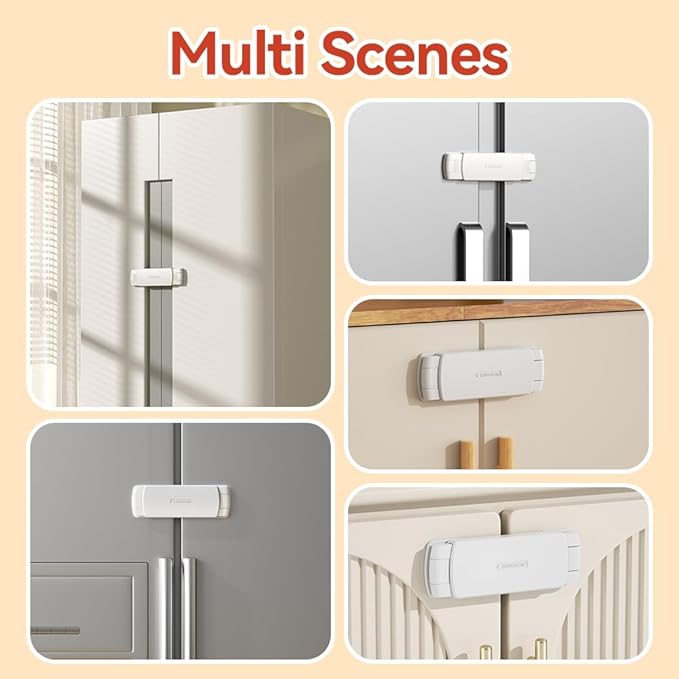 EUDEMON 1 Pack Latest French Fridge Lock French Door Refrigerator/Freezer Lock Apply to Max 3.54"(90mm) Two Door Gap Distance for Kids & Babies,Easy to Install no Tools Need or Drill (White)