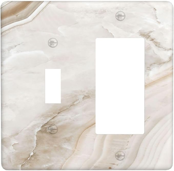 Outlet Covers Beige Marble Pattern 1 Toggle 1 Rocker Combination Decorative Wall Plate Light Switch Cover Plate Electrical Switch Plates for living Room Bedroom Decor