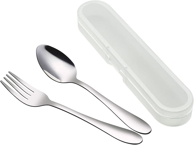 VANRA 2-Piece Children Flatware Set - Stainless Steel Child Silver Cutlery Set (1 Fork + 1 Spoon)