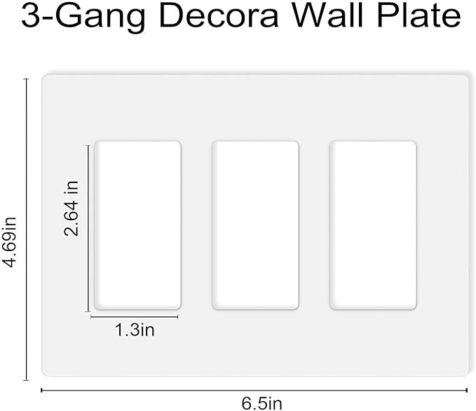 Screwless Decorator Wall Plates 3-Gang Switch Outlet Electrical Cover Plate Unbreakable Thermoplastic Faceplate for Decorative Receptacle Outlet Switch, White (4 Pack)