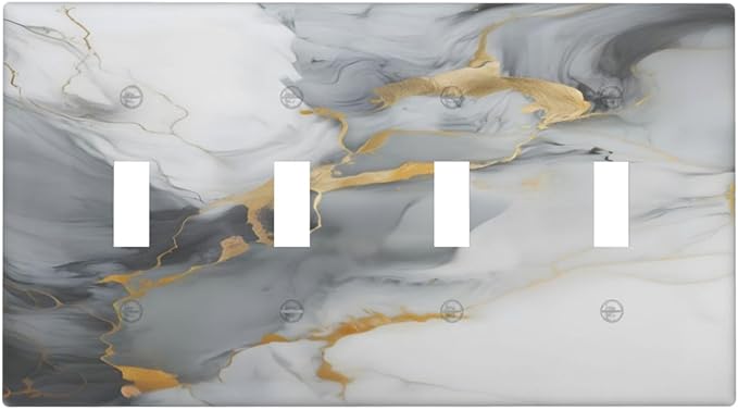 Gold Marble Grey Art Abstract Luxury Print Light Switch Covers Quad Toggle Electrical Faceplate 4 Gang Wall Plate Decorative Switch Plates for Kitchen Bathroom Decor