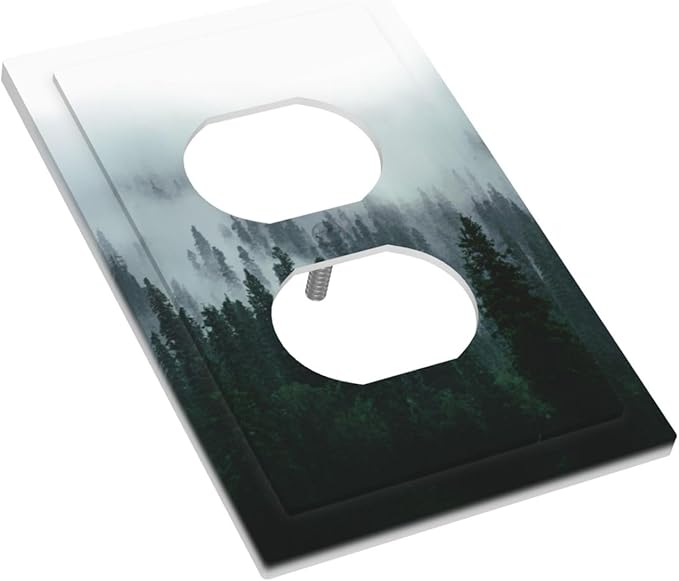 Forest Pine Forest Foggy Mountain Natural Scenery Outlet Covers 1 Gang Duplex Light Switch Cover Decorative Switch Plates Electrical Receptacle Faceplate Wall Plate for Bed Room Living Room Decor