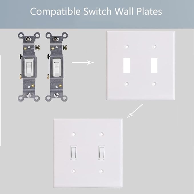 Toggle Light Switch Wall Plate Cover Double Switch Plate 2-Gang Decor Electrical Switch Faceplate, White (10-Pack)