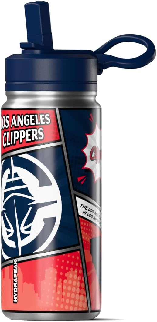 Hydrapeak x NBA Los Angeles Clippers 20 oz Stainless Steel Water Bottle, Officially Licensed Double Wall Insulated Sports Bottle with Straw Lid, Reusable Leakproof Gift for Kids & Adults