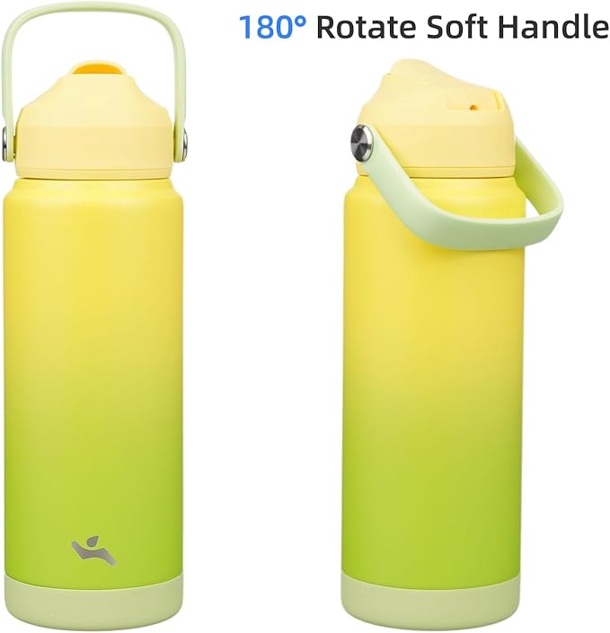 Konokyo Insulated Water Bottle with Straw Lid,24 oz Stainless Steel Vacuum Metal Bottle with Silicone Handle,Lime