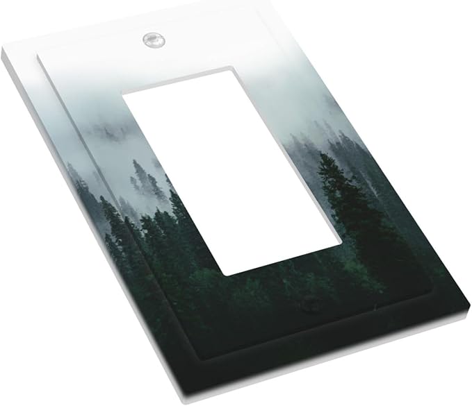 Forest Pine Forest Foggy Mountain Natural Scenery Decorative Outlet Covers 1 Gang Single Rocker Light Switch Cover Plate Wall Plates GFCI Faceplate for Bed Room Living Room Decor