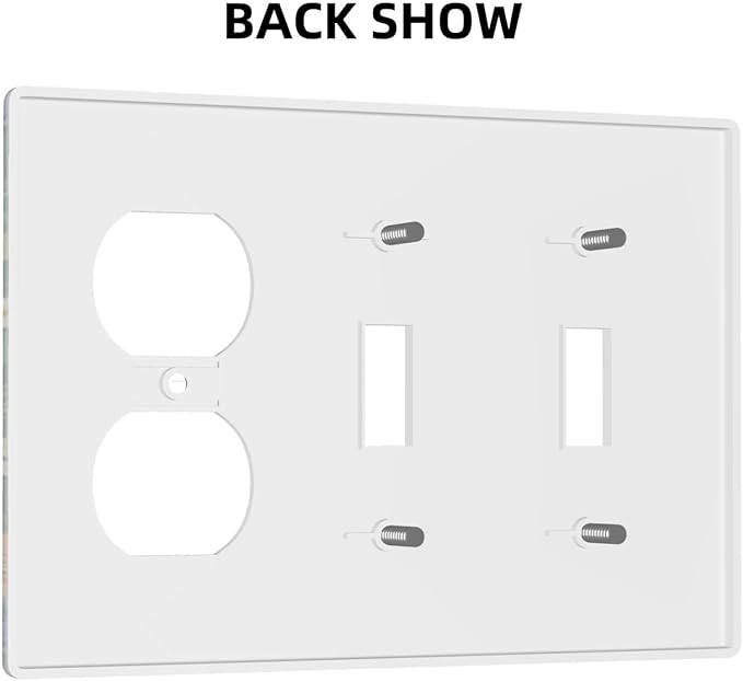 Black Boho Green Leaves Floral 3-Gang 2-Toggle 1-Duplex Receptacle Combination Light Switch Decorative Triple Combo Device Switches/Rocker Outlet Covers and Wall Plate