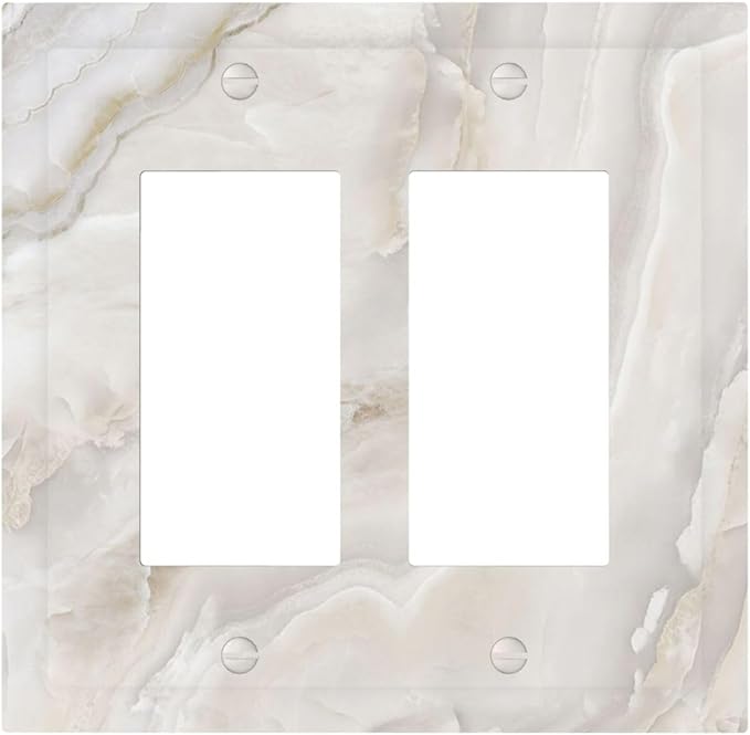 Abstract Luxury White Marble Texture Decorative Outlet Covers 2 Gang Double GFCI Rocker Electrical Wall Panels Light Switch Cover Plate for Bathroom Kitchen Living Room Decor