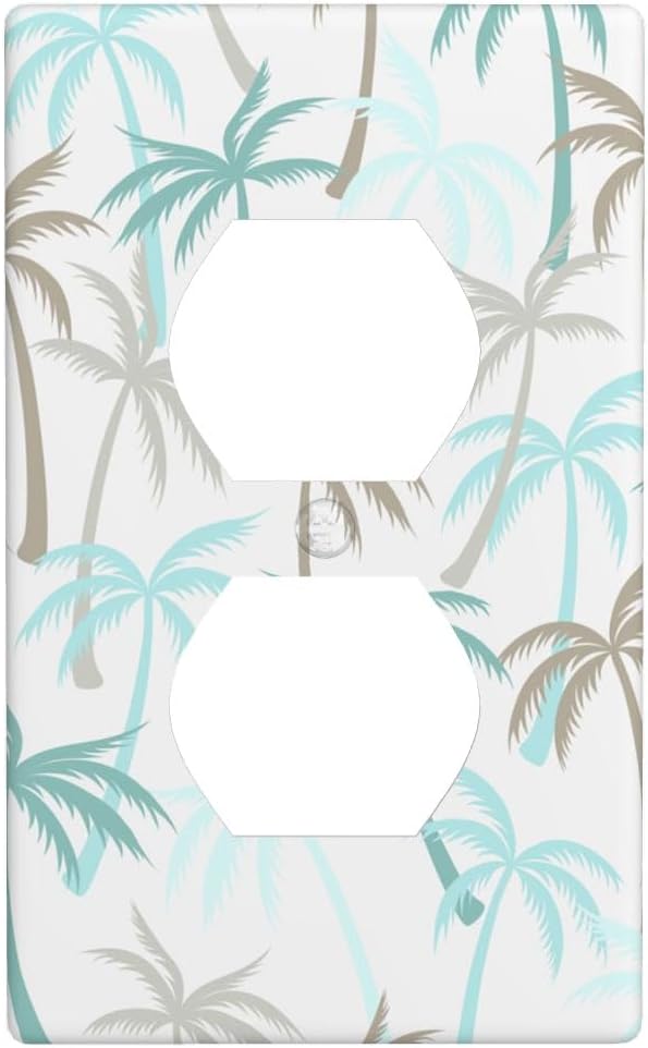 Tropical Palm Tree 1-Gang Duplex Wall Plate, Green Palm Leaf Outlet Cover Decorative Faceplate for Beach House, Bathroom & Sunroom