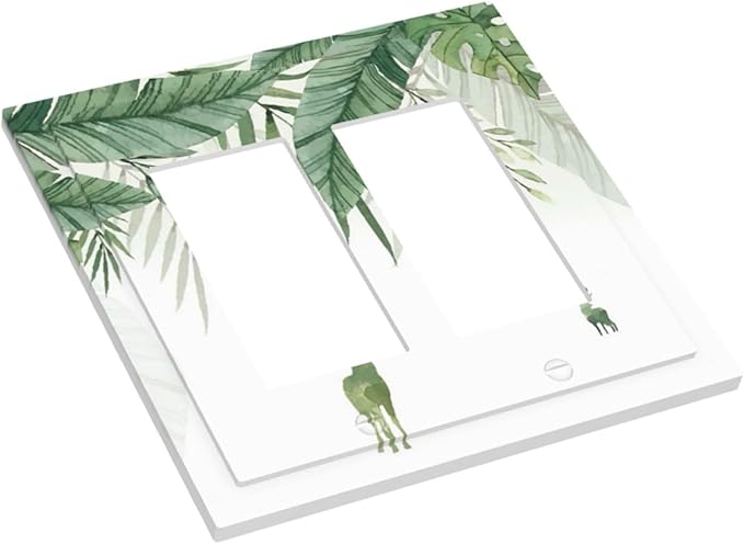 Deer Banana Leaves Palm Trees Green Plants Decorative Outlet Covers 2 Gang Double GFCI Rocker Electrical Wall Panels Light Switch Cover Plate for Bed Room Living Room Decor