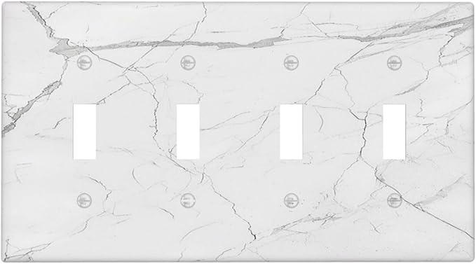 Light Switch Covers White Grey Abstract Modern Marble Quad Toggle Electrical Faceplate 4 Gang Wall Plate Decorative Switch Plates for Bathroom Kitchen Decor