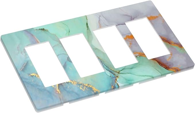 Teal Green Marble 4 Gang Quad Rocker/Decor Light Switch Cover Plate Decorative Electrical Faceplate for Bathroom Room Decorate Jumbo Size Screwless 8.3" x 4.6