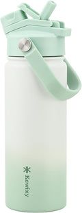 KEWIXY 18 oz Insulated Water Bottle with Straw, 2-in-1 Lid, Straw & Spout, Leak Proof, Cup Holder Fit, Stainless Steel with Handle, Reusable, Metal, for Travel, Gym and School (Icy Mint)