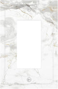 White Marbling Golden Stream Lines Print Decorative Outlet Covers 1 Gang Single Rocker Light Switch Cover Plate Wall Plates GFCI Faceplate for Bathroom Kitchen Decor