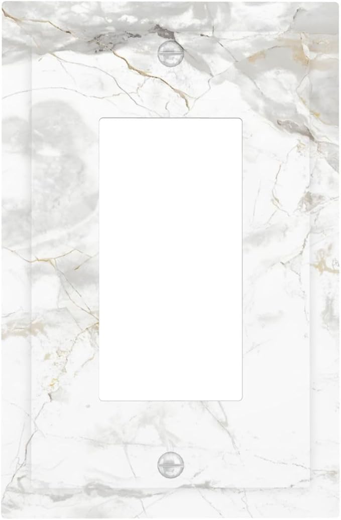 White Marbling Golden Stream Lines Print Decorative Outlet Covers 1 Gang Single Rocker Light Switch Cover Plate Wall Plates GFCI Faceplate for Bathroom Kitchen Decor