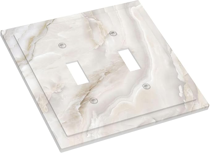 Abstract Luxury White Marble Texture Decorative Switch Plates 2 Gang Double Toggle Outlet Light Switch Cover Wall Plate Electrical Faceplate for Bathroom Kitchen Living Room Decor
