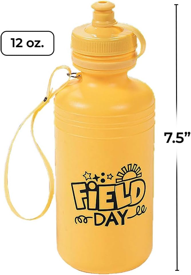 Fun Express Kids Water Bottle 12 Pack - BPA Free Plastic Reusable Water Bottles for School, Field Day & Sports | Small 12 oz Mini Water Bottles Bulk Set with Carrying Strap for Classroom Team Events