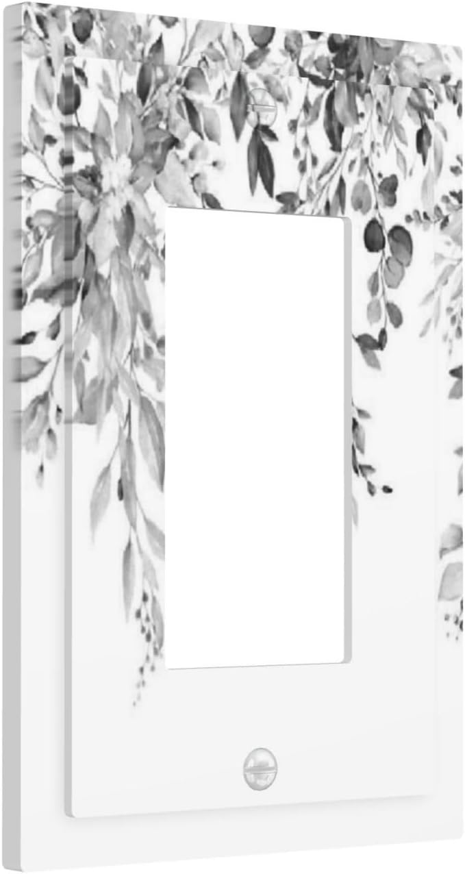 Decorative Outlet Covers Grey Floral Plant Eucalyptus Leaf Flower 1 Gang Single Rocker Light Switch Cover Plate Wall Plates Gfci Faceplate For Bed Room Living Room Decor