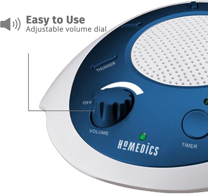 Homedics SoundSleep White Noise Sound Machine, Blue, Small Travel Sound Machine with 6 Relaxing Nature Sounds, Portable Sound Therapy for Home, Office, Nursery, Auto-Off Timer, by Homedics
