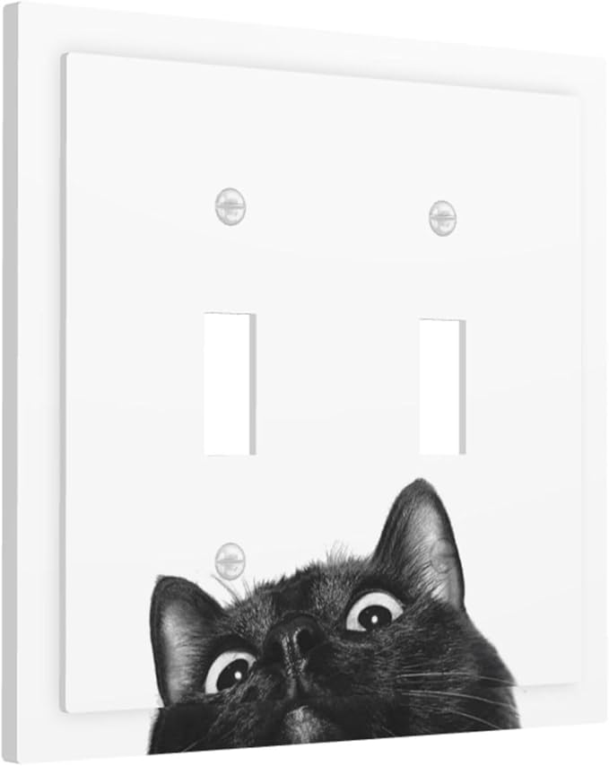 Peeping Black Cat Cute Animals Decorative Switch Plates 2 Gang Double Toggle Outlet Light Switch Cover Wall Plate Electrical Faceplate for Kids Room Home Decor