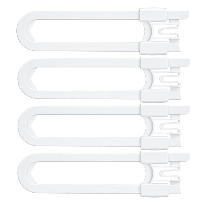 Vmaisi Baby Sliding Cabinet Locks - Adjustable U Shaped Child Safety Locks for Cabinets with Handles or Knobs, Childproof Latches for Kitchen Bathroom Storage Cupboards 4 Pack