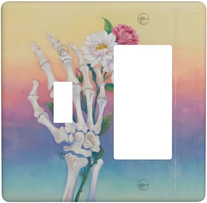 Skeleton Flower Single Toggle Rocker Combination Wall Plate Decorative 2 Gang Light Switch Covers Electrical Switchplate Home Decorate Faceplat for Bathroom Bedroom Kitchen Room 4.5 x 4.5 Inch
