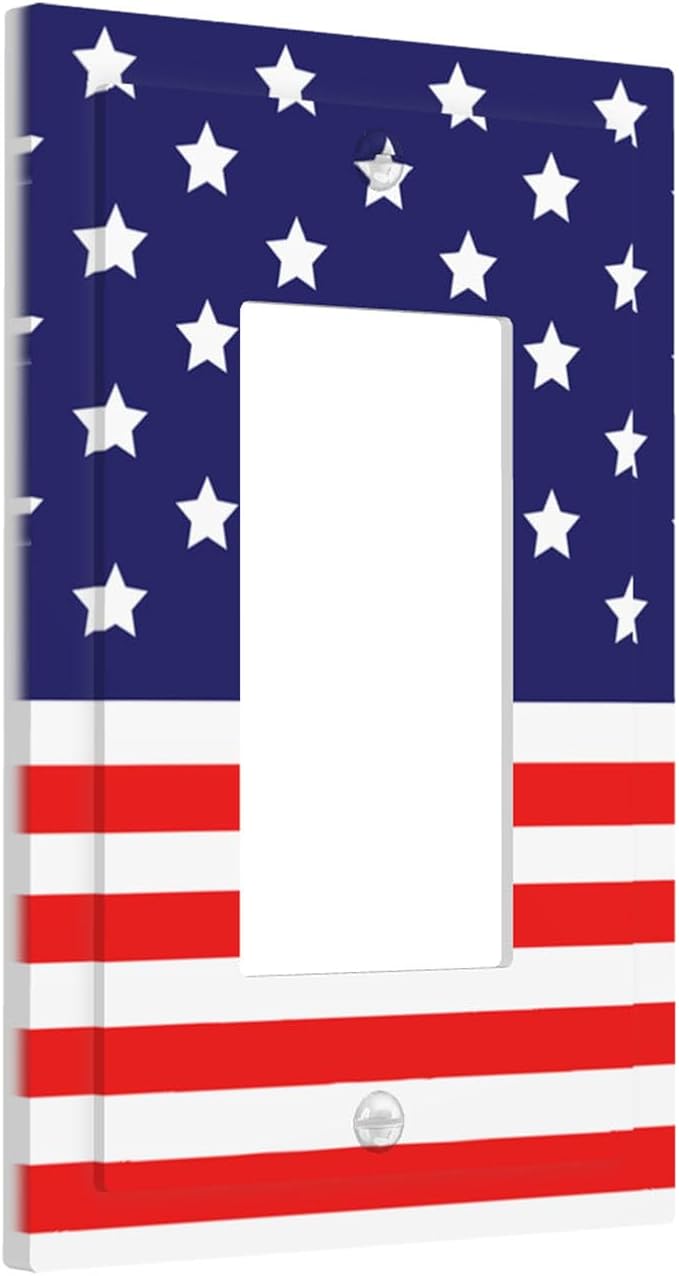 American Flag Single Rocker Switch Cover - 1-Gang Standard US Size Patriotic Stars & Stripes Light Switch Covers, 4th of July USA Pride for Holiday Decor
