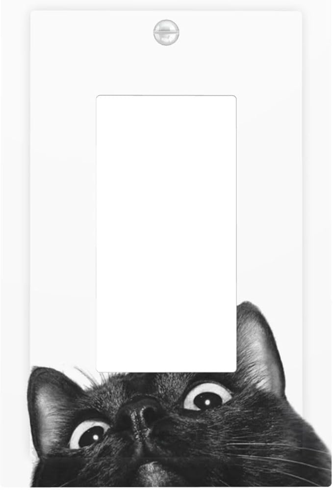 Peeping Black Cat Cute Animals Decorative Outlet Covers 1 Gang Single Rocker Light Switch Cover Plate Wall Plates GFCI Faceplate for Kids Room Home Decor