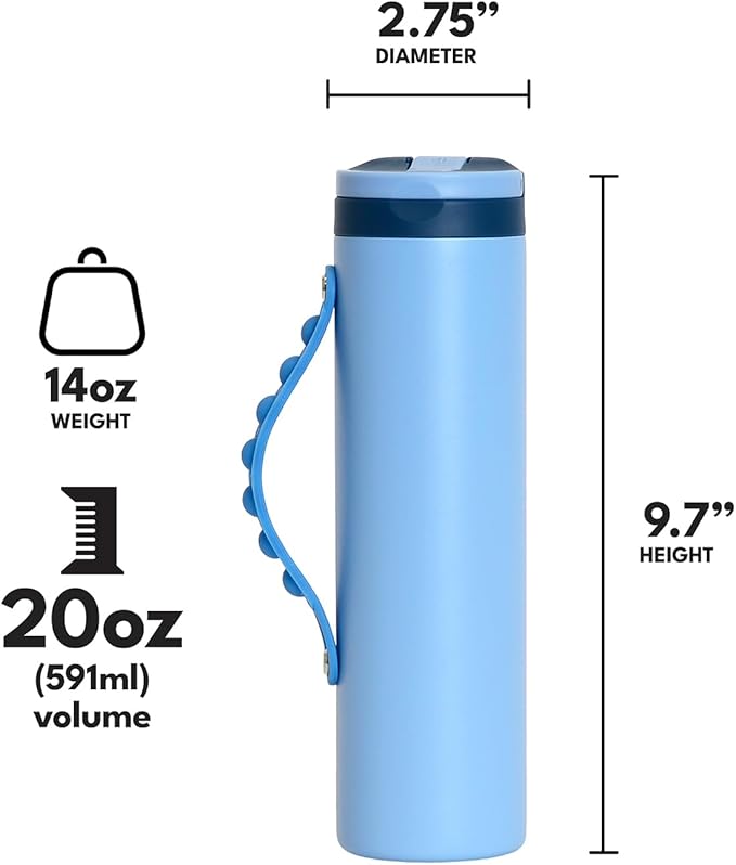 Elemental Iconic Kids Water Bottle for School - 100% Leak-Proof Insulated Water Bottles with Straw Lid & Pop-It Handle for Boys & Girls - Triple-Wall Insulated & BPA-Free, 20oz – Ocean Blue