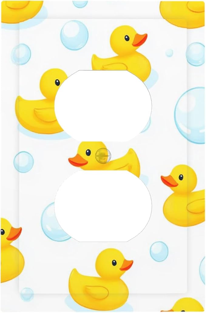 Cheerful Rubber Ducks & Bubbles Bath Time Duplex Wall Plate - 1-Gang Standard US Size Bathroom Funny Duck Outlet Covers for Kids' Bathroom Decor