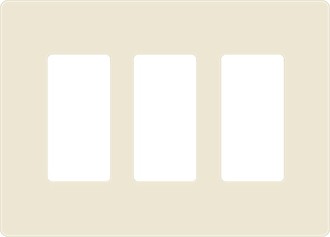 ENERLITES Screwless Decorator Wall Plates Child Safe Outlet Covers, Gloss Finish, Medium Size 3-Gang 4.88" H x 6.77" L, Unbreakable Polycarbonate Thermoplastic, SI8833M-LA, Light Almond