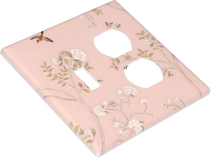 Pink Background Flowers Bird Butterflies Floral Wallplates 1 Toggle 1 Duplex Switch Plate Electrical GFCI Faceplate Decorative Light Switch Covers for Bedroom Living Room Decor
