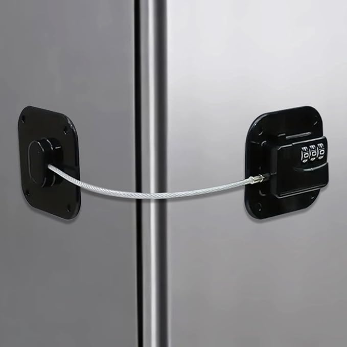 Heavy Duty Refrigerator Lock Cabinet Locks Child Safety Cabinet Locks Combination Fridge Lock for Cabinets Drawers Refrigerator (Black), 2.7X2.7IN