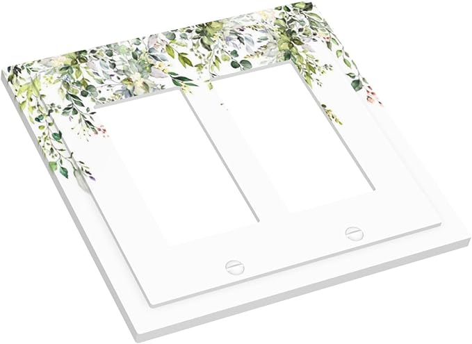 Decorative Outlet Covers Green Eucalyptus Leaves Floral Wildflower 2 Gang Double Gfci Rocker Electrical Wall Panels Light Switch Cover Plate For Bed Room Living Room Decor