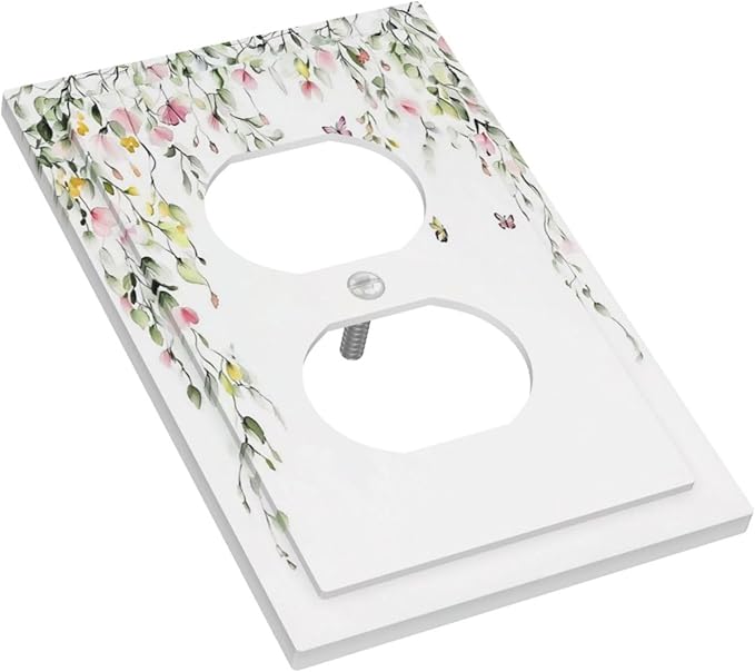 Watercolor Flowers Vine Colorful Butterfly Floral Outlet Covers 1 Gang Duplex Light Switch Cover Decorative Switch Plates Electrical Receptacle Faceplate Wall Plate For Bed Room Living Room Decor