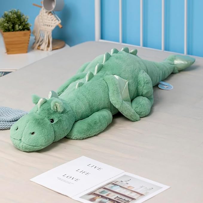 5Lbs Weighted Dragon Stuffed Animal 35.4", Soft and Sturdy Weighted Pillow Plush for Kids and Adults, Medium Green Dragon Stuffed Animal