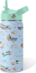 Airplane Gifts - 16oz Kids Blue Airplane Water Bottle with Straw Lid, Stainless Steel Insulated Tumbler, Leakproof, BPA-Free, for Boys, School, Travel - Helicopter Pilot Lovers Birthday Gift Cup (1pc)