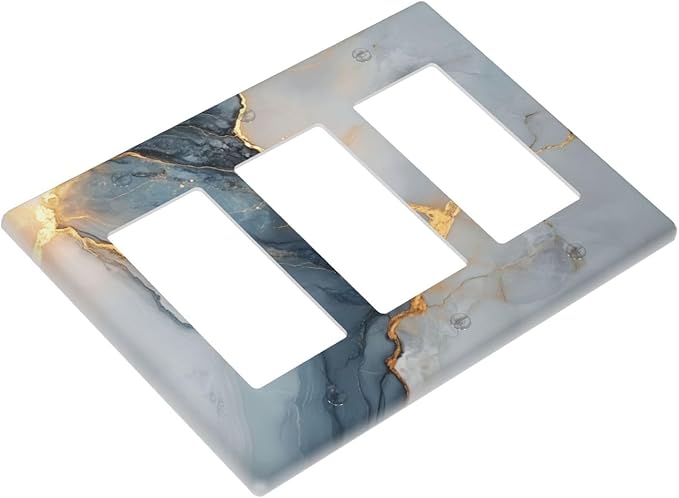 Abstract Blue Granite Luxury Texture Print 3 Gang Rocker Outlet Covers Triple Rocker Light Switch Cover Plate Switchplates Decorative Electrical Faceplate for Bedroom Kitchen Living Room Decor