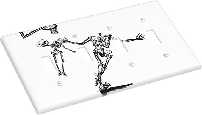 Light Switch Covers Skeleton Basketball Funny Skull Stick Figure Quad Toggle Electrical Faceplate 4 Gang Wall Plate Decorative Switch Plates For Home Office Decor