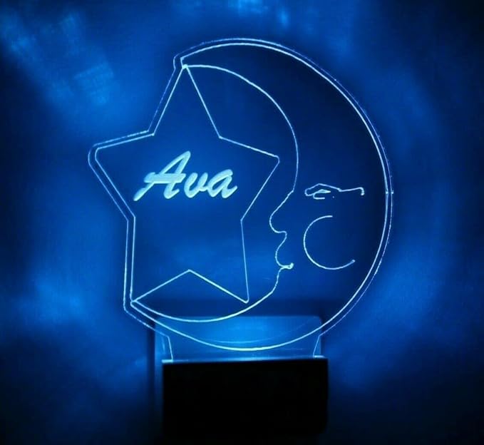 Night Light Multi Color Personalized LED Plug-in, Ultra-Slim Touch Night Light Smart Dusk to Dawn Sensor, Kids Children's Bedroom Kitchen Bathroom Hallway Play Room Variations (Moon and Star)