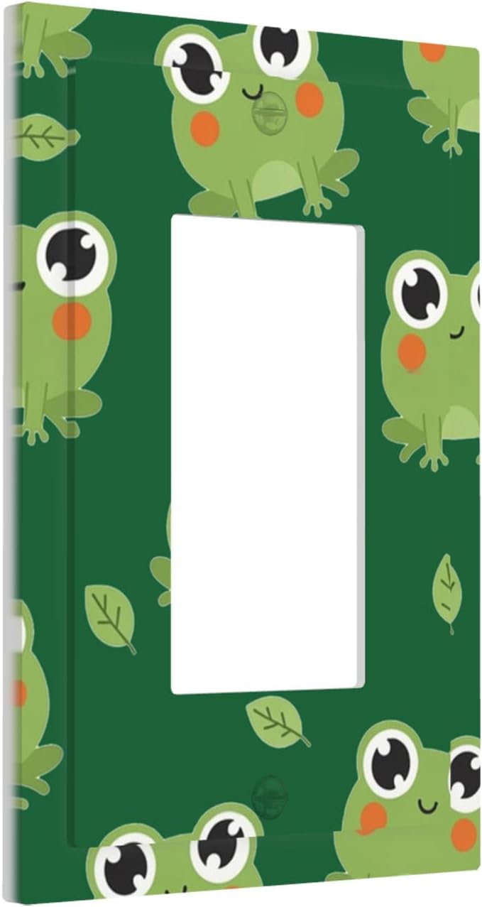 Cute Green Frogs Single Rocker Switch Cover - 1-Gang Standard US Size Whimsical Froggy Friends Light Switch Covers, Playful Amphibian for Boys & Girls Room Decor