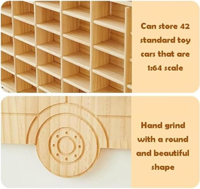 Wood Toy Car Display Rack, Holds 42 Diecast Cars Model Car Display Case 1/64 Scale Toy Cars Organizer Freestanding or Wall-Mounted Toy Car Storage Cabinet