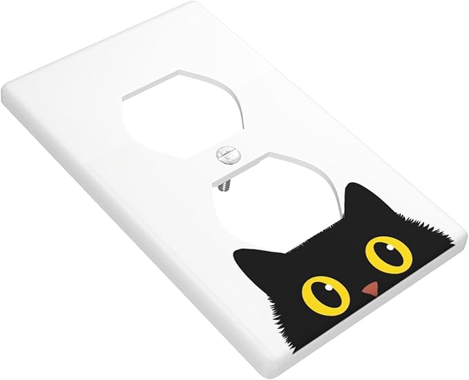 1-Gang Duplex Wall Plate, Black Cat Printed Pattern Outlet Cover, Cute Pet Lover Decor for Cat Room Bedroom Home