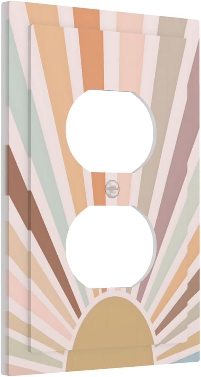 Boho Sun Rainbow Retro Aesthetic Abstract Art Sunrise Sunset Outlet Covers 1 Gang Duplex Light Switch Cover Decorative Switch Plates Electrical Receptacle Faceplate Wall Plate for Kids Room Bedroom
